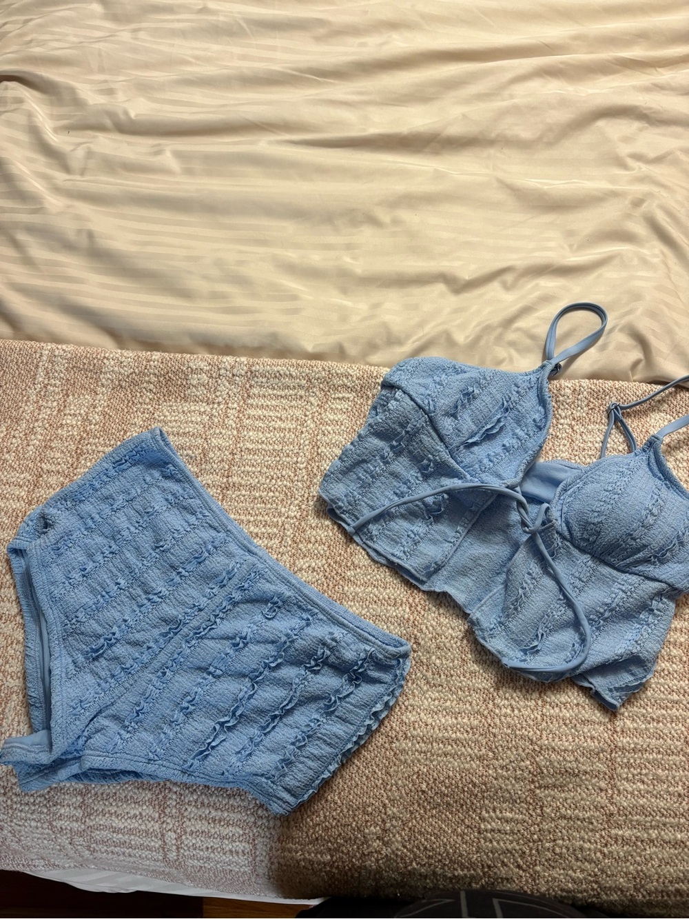 Light Blue Knit Bralette and High-Waist Brief Bathing Suit